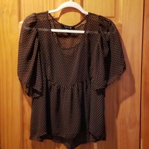 Sheer Brown Autum Polka Dot Forever 21 Babydoll top Flutter Sleeves